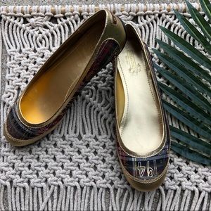 New Coach Plaid Graffiti Gold Flats Size 10
